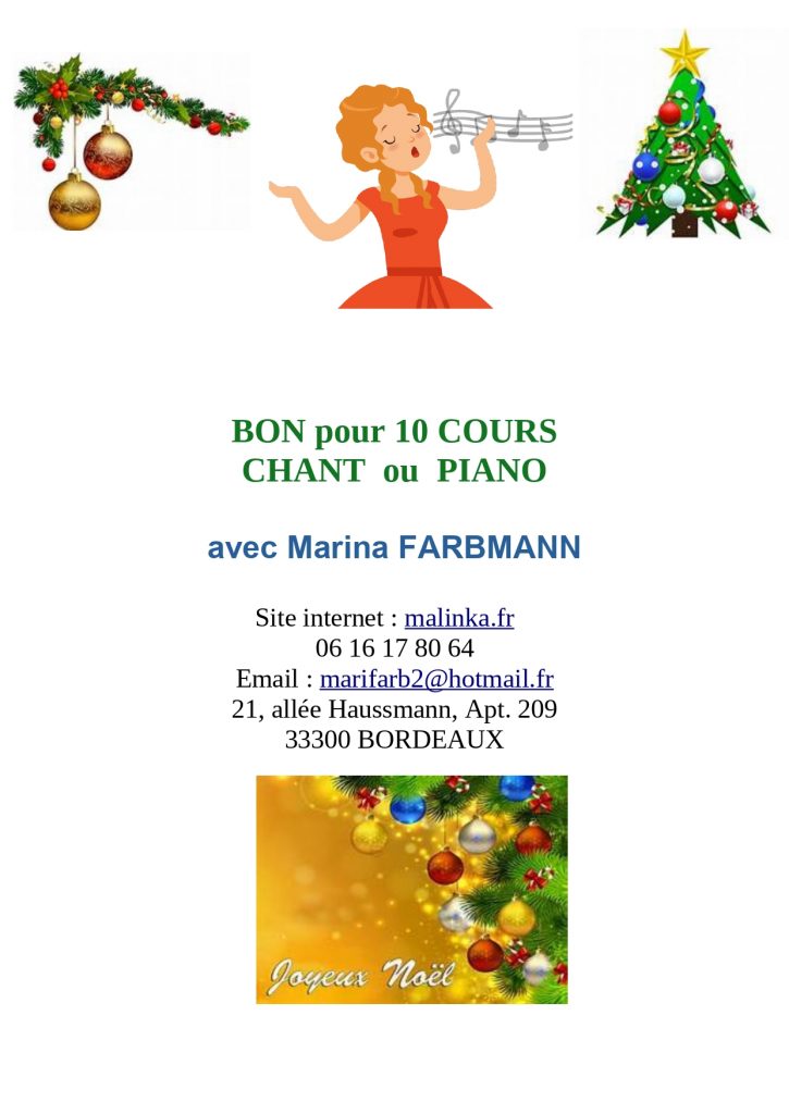 Marina Farbmann - Cours de chant et de piano - Bordeaux